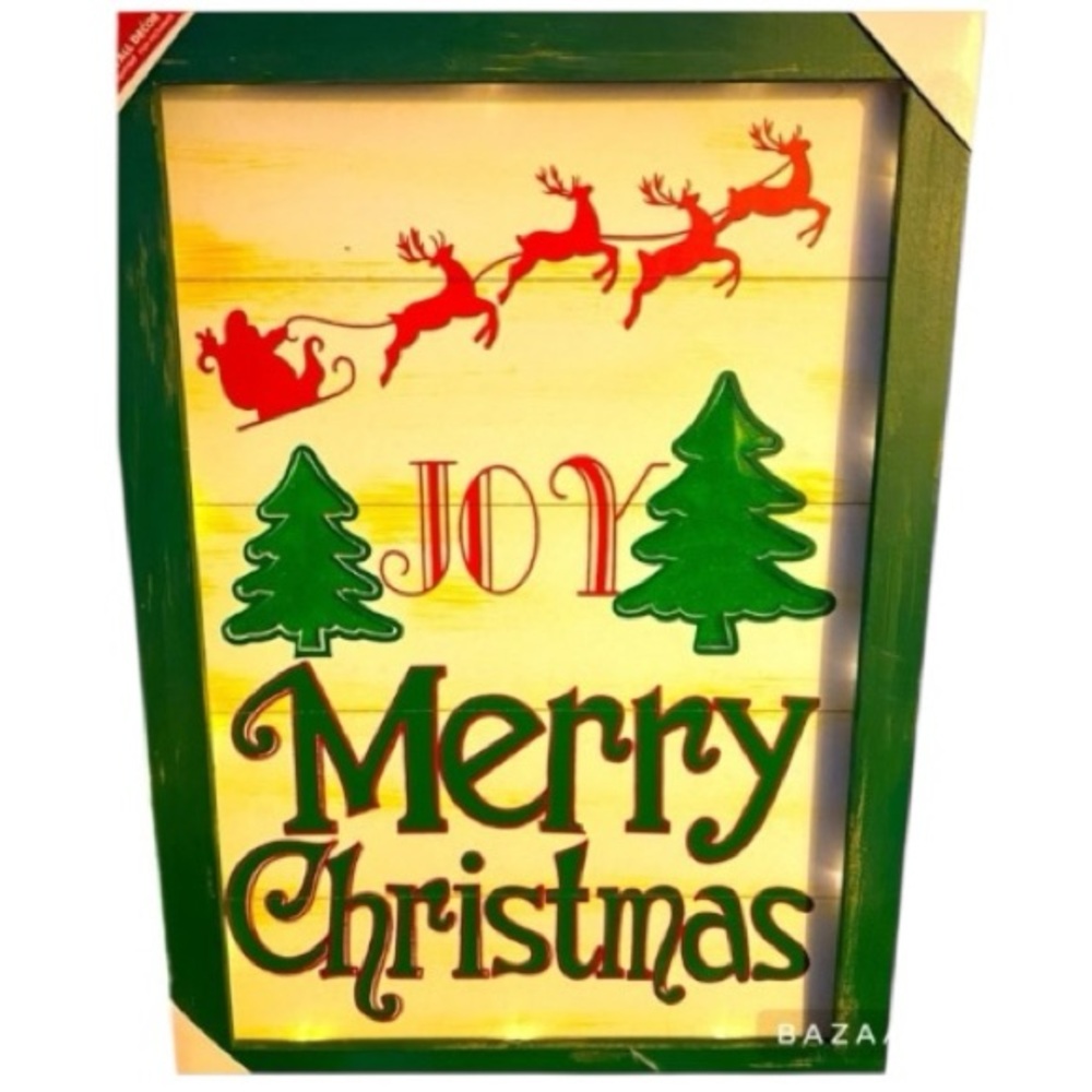 Christmas Wall Hanging, Wood, Lighted, Joy, Merry Christmas, Door, Sign​, NWT